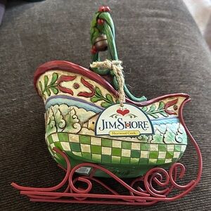 Jim Shore Heartwood Creek Festive Sleigh - Green and Red